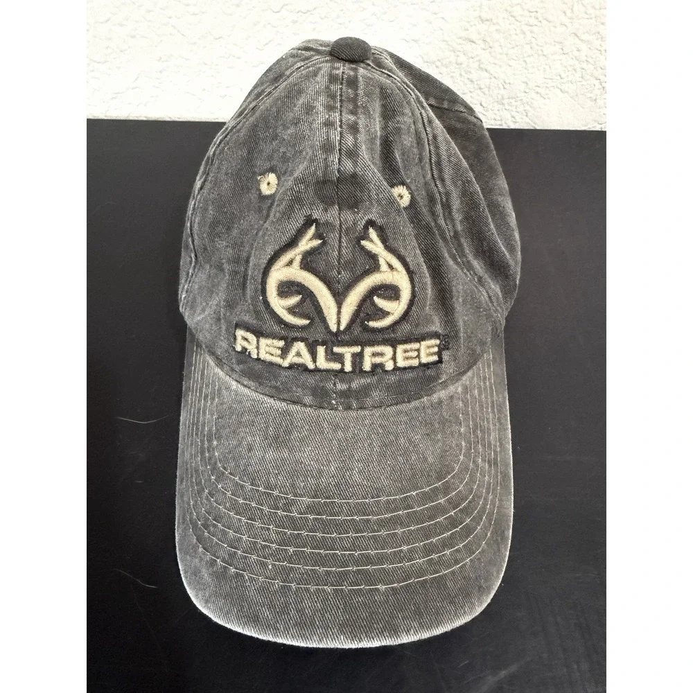 Realtree brand grey faded antler big logo strapback hat cap, os